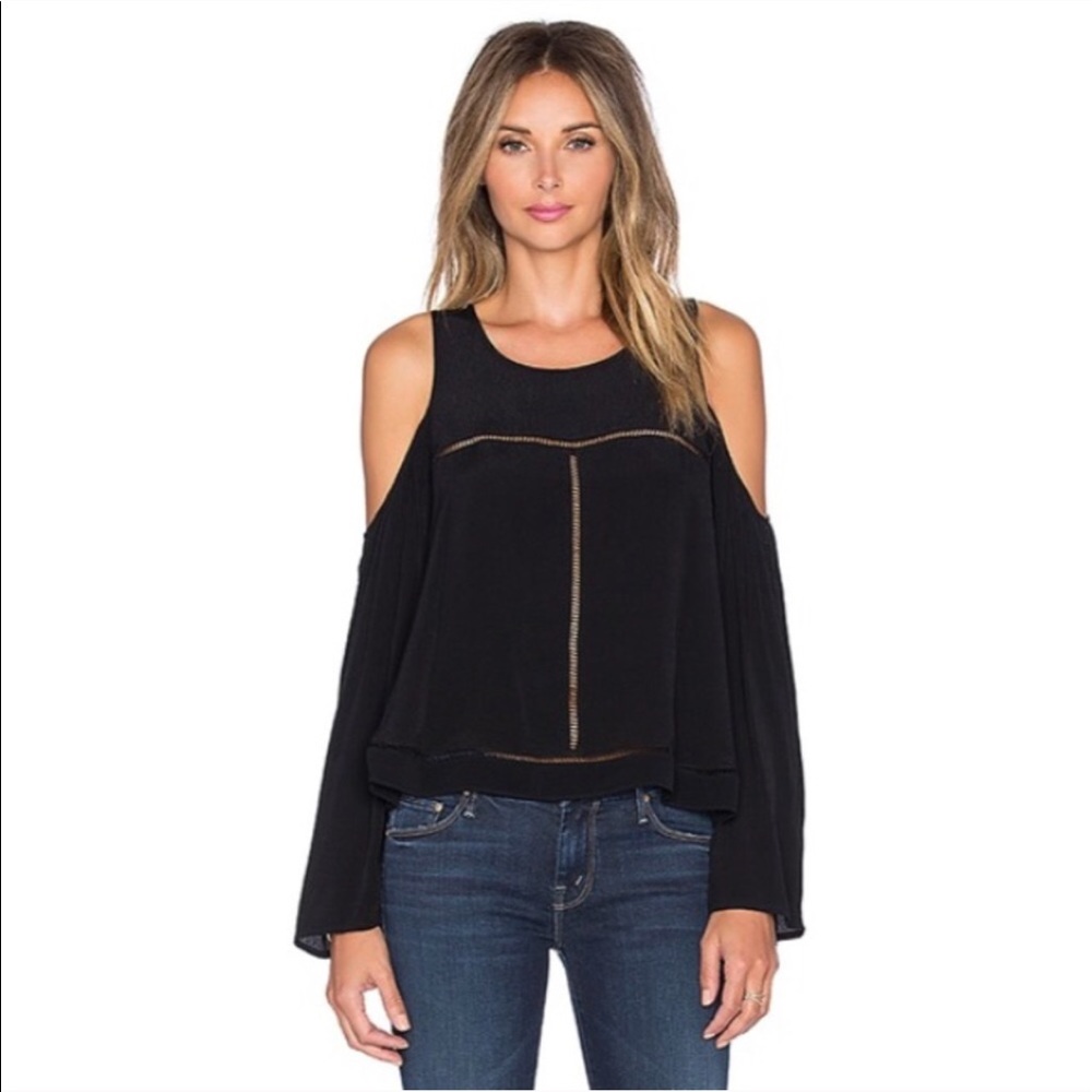 Lovers + Friends • Black Cloud Break Top Cold Shoulder Ling Sleeve Blouse